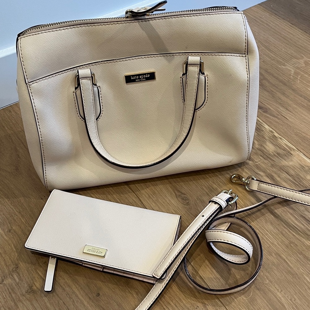 Kate Spade Lanae Laurel Way Satchel Handbag  nude pink color matching wallet